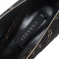 Pre Owned Casadei Black Lace Giulia Embellished Pointed Toe Pumps Size 37