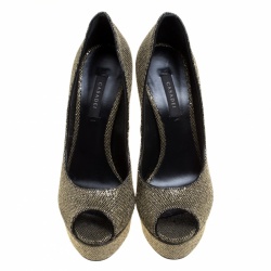 Pre Owned Casadei Glitter Lamé Fabric Daisy Peep Toe Platform Pumps Size 40