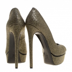 Pre Owned Casadei Glitter Lamé Fabric Daisy Peep Toe Platform Pumps Size 40