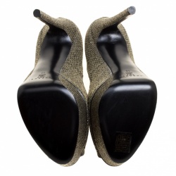 Pre Owned Casadei Glitter Lamé Fabric Daisy Peep Toe Platform Pumps Size 40