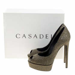 Pre Owned Casadei Glitter Lamé Fabric Daisy Peep Toe Platform Pumps Size 40
