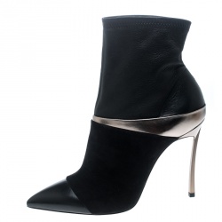 Pre Owned Casadei Black Suede and Metallic Leather Pointed Toe Ankle Boots Size 37