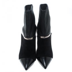 Pre Owned Casadei Black Suede and Metallic Leather Pointed Toe Ankle Boots Size 37