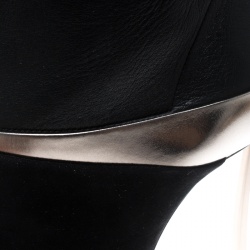 Pre Owned Casadei Black Suede and Metallic Leather Pointed Toe Ankle Boots Size 37