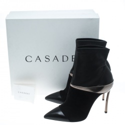 Pre Owned Casadei Black Suede and Metallic Leather Pointed Toe Ankle Boots Size 37