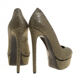 Pre Owned Casadei Black Glitter Lamé Fabric Daisy Peep Toe Platform Pumps Size 39