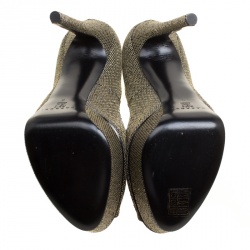 Pre Owned Casadei Black Glitter Lamé Fabric Daisy Peep Toe Platform Pumps Size 39