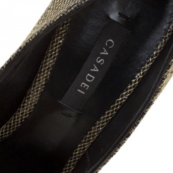 Pre Owned Casadei Black Glitter Lamé Fabric Daisy Peep Toe Platform Pumps Size 39