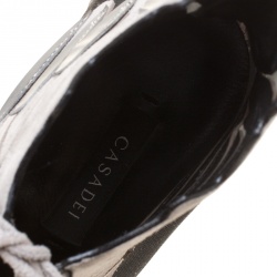 Pre Owned Casadei Grey Laser Cut Suede and Leather Peep Toe Lace Up Booties Size 40