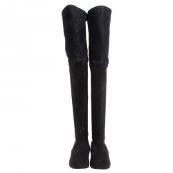 Pre Owned Casadei Black Suede Crystal Embellished Heel Over The Knee Boots Size 38.5