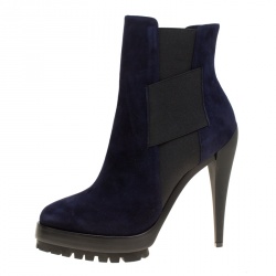 Pre Owned Casadei Navy Blue Suede Platform Ankle Boots Size 37