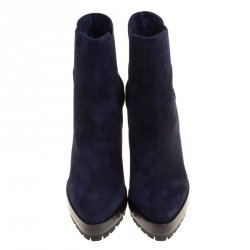 Pre Owned Casadei Navy Blue Suede Platform Ankle Boots Size 37
