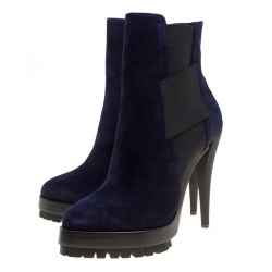 Pre Owned Casadei Navy Blue Suede Platform Ankle Boots Size 37