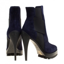 Pre Owned Casadei Navy Blue Suede Platform Ankle Boots Size 37