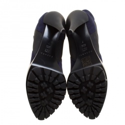 Pre Owned Casadei Navy Blue Suede Platform Ankle Boots Size 37