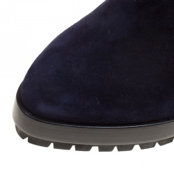 Pre Owned Casadei Navy Blue Suede Platform Ankle Boots Size 37