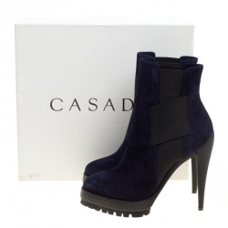 Pre Owned Casadei Navy Blue Suede Platform Ankle Boots Size 37