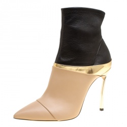 Pre Owned Casadei Tricolor Leather Pointed Toe Ankle Boots Size 37