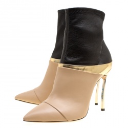 Pre Owned Casadei Tricolor Leather Pointed Toe Ankle Boots Size 37