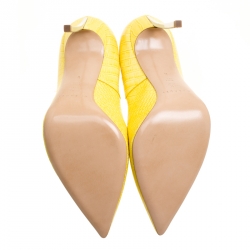 Pre Owned Casadei Yellow Croc Embossed Patent Leather Pointed Toe Pumps Size 38