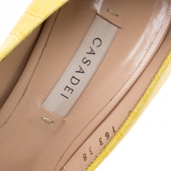Pre Owned Casadei Yellow Croc Embossed Patent Leather Pointed Toe Pumps Size 38