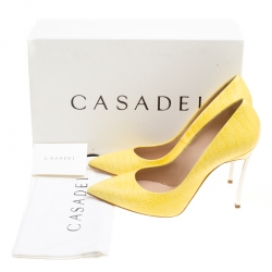 Pre Owned Casadei Yellow Croc Embossed Patent Leather Pointed Toe Pumps Size 38
