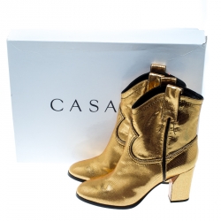 Pre Owned Casadei Metallic Gold Embossed Lizard Leather Cowboy Boots Size 38.5