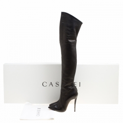 Pre Owned Casadei Black Leather Blade Over The Knee Pointed Toe Boots Size 37