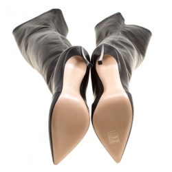 Pre Owned Casadei Black Leather Blade Over The Knee Pointed Toe Boots Size 37