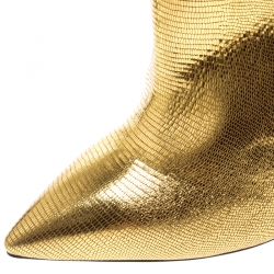 Pre Owned Casadei Metallic Gold Embossed Lizard Leather Stiletto Heel Cowboy Boots Size 40