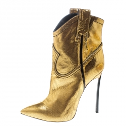 Pre Owned Casadei Metallic Gold Embossed Lizard Leather Stiletto Heel Cowboy Boots Size 40
