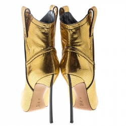 Pre Owned Casadei Metallic Gold Embossed Lizard Leather Stiletto Heel Cowboy Boots Size 40