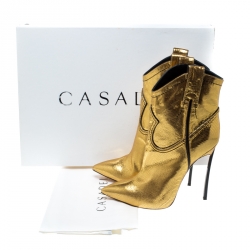 Pre Owned Casadei Metallic Gold Embossed Lizard Leather Stiletto Heel Cowboy Boots Size 40