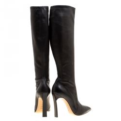 Pre Owned Casadei Black Leather Pointed Toe Knee Length Boots Size 41