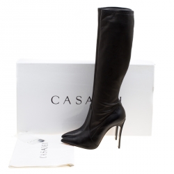 Pre Owned Casadei Black Leather Pointed Toe Knee Length Boots Size 41