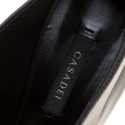 Pre Owned Casadei Black Leather V Neck Metal Cap Toe Platform Booties Size 38