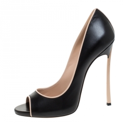 مملوكة مسبقًا Casadei Black Leather Peep Toe Pumps Size 39