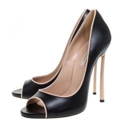 مملوكة مسبقًا Casadei Black Leather Peep Toe Pumps Size 39
