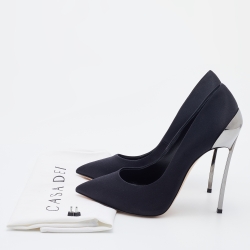 Pre Owned Casadei Black Satin Pointed Toe Pumps Size 38