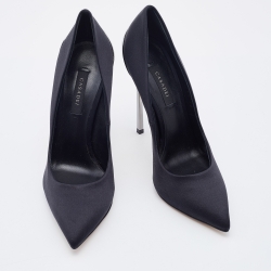 Pre Owned Casadei Black Satin Pointed Toe Pumps Size 38