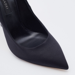 Pre Owned Casadei Black Satin Pointed Toe Pumps Size 38