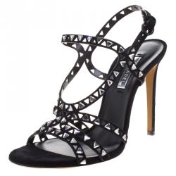 Pre Owned Casadei Black Crystal Embellished Cut Out Suede Sandals Size 39