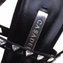 Pre Owned Casadei Black Crystal Embellished Cut Out Suede Sandals Size 39