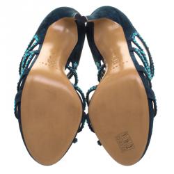 Pre Owned Casadei Emerald Green Crystal Embellished Suede Strappy Sandals Size 39