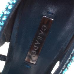 Pre Owned Casadei Emerald Green Crystal Embellished Suede Strappy Sandals Size 39