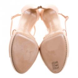 Pre Owned Casadei Peach Leather Cross Strap Platform Sandals Size 40