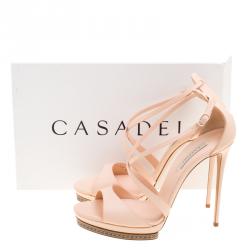 Pre Owned Casadei Peach Leather Cross Strap Platform Sandals Size 40