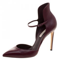 Pre Owned Casadei Burgundy Leather Cappa Ankle Strap D'orsay Pumps Size 39