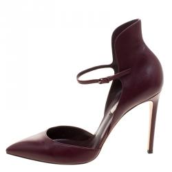 Pre Owned Casadei Burgundy Leather Cappa Ankle Strap D'orsay Pumps Size 39