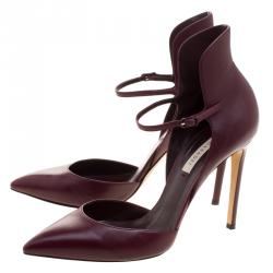 Pre Owned Casadei Burgundy Leather Cappa Ankle Strap D'orsay Pumps Size 39